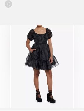 Thorn & Fable black organza tiered babydoll dress